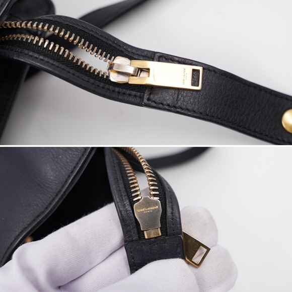 BN04 ❤️ Saint Laurent Black Leather Cabas Tote - Picture 9 of 16